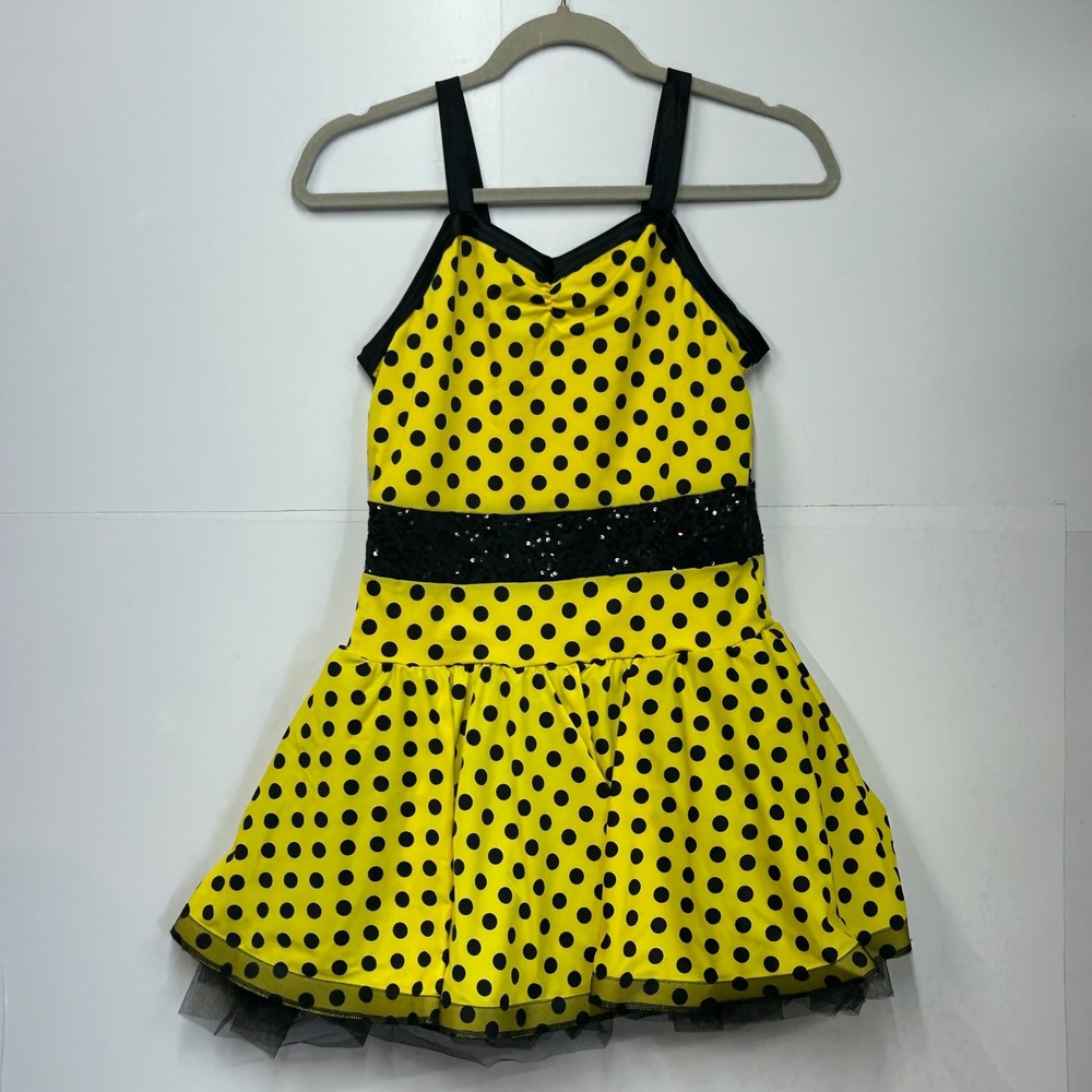 Weissman Yellow Black Polka Dot Sequin Dance Costume Dress XLC XL Child 9700